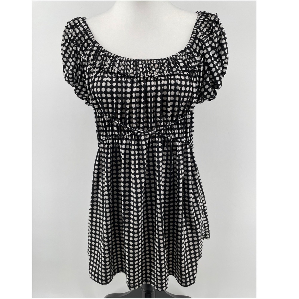 Babydoll Top Womens Medium Black White Polka Dot Retro Romantic Empire Waist